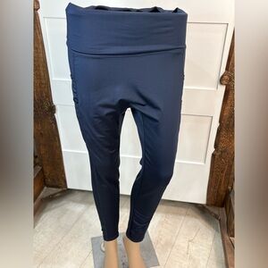 Navy Blue Women’s Leggings Side Pockets Size Large No Brand Activewear